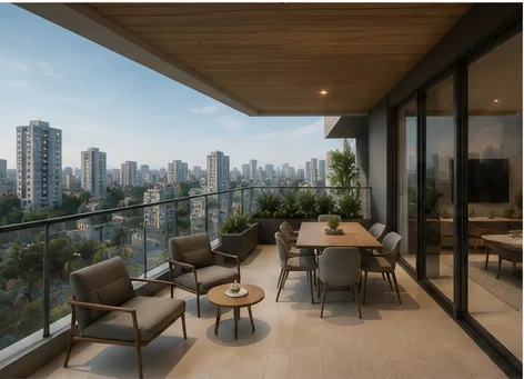 Balcón amplio con parrilla y vista abierta