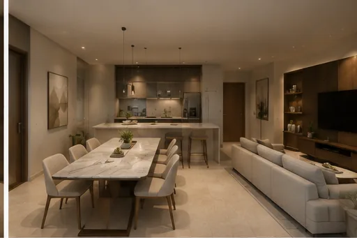Comedor con cocina integrada de isla