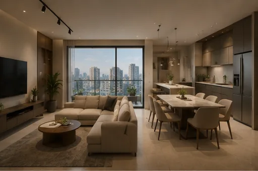 Living comedor integrado con vista a la ciudad
